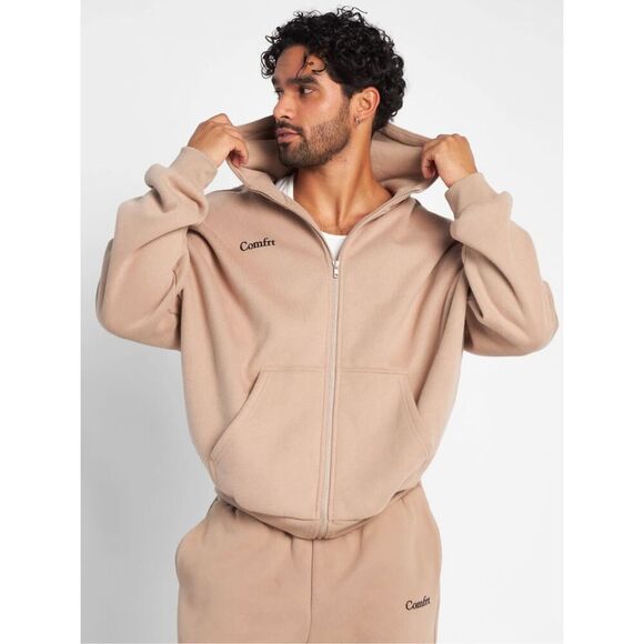 NWOT Comft Cloud Full Zip Hoodie Unisex size L Latte Tan Oversized - Picture 3 of 12